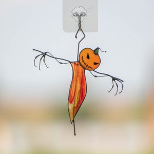 Halloween stained glass decor Scarecrow stained glass suncatcher Creepy decor stained glass window hangings image 8