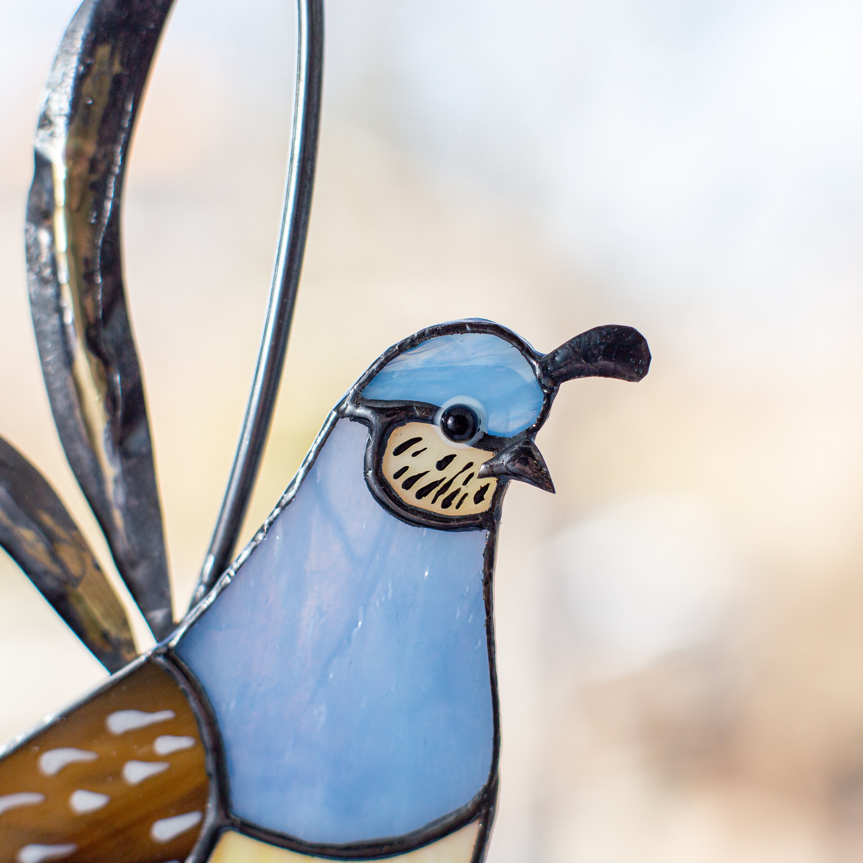 California quail stained glass bird suncatcher Modern stained | Etsy