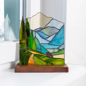 handmade glass bear panel
