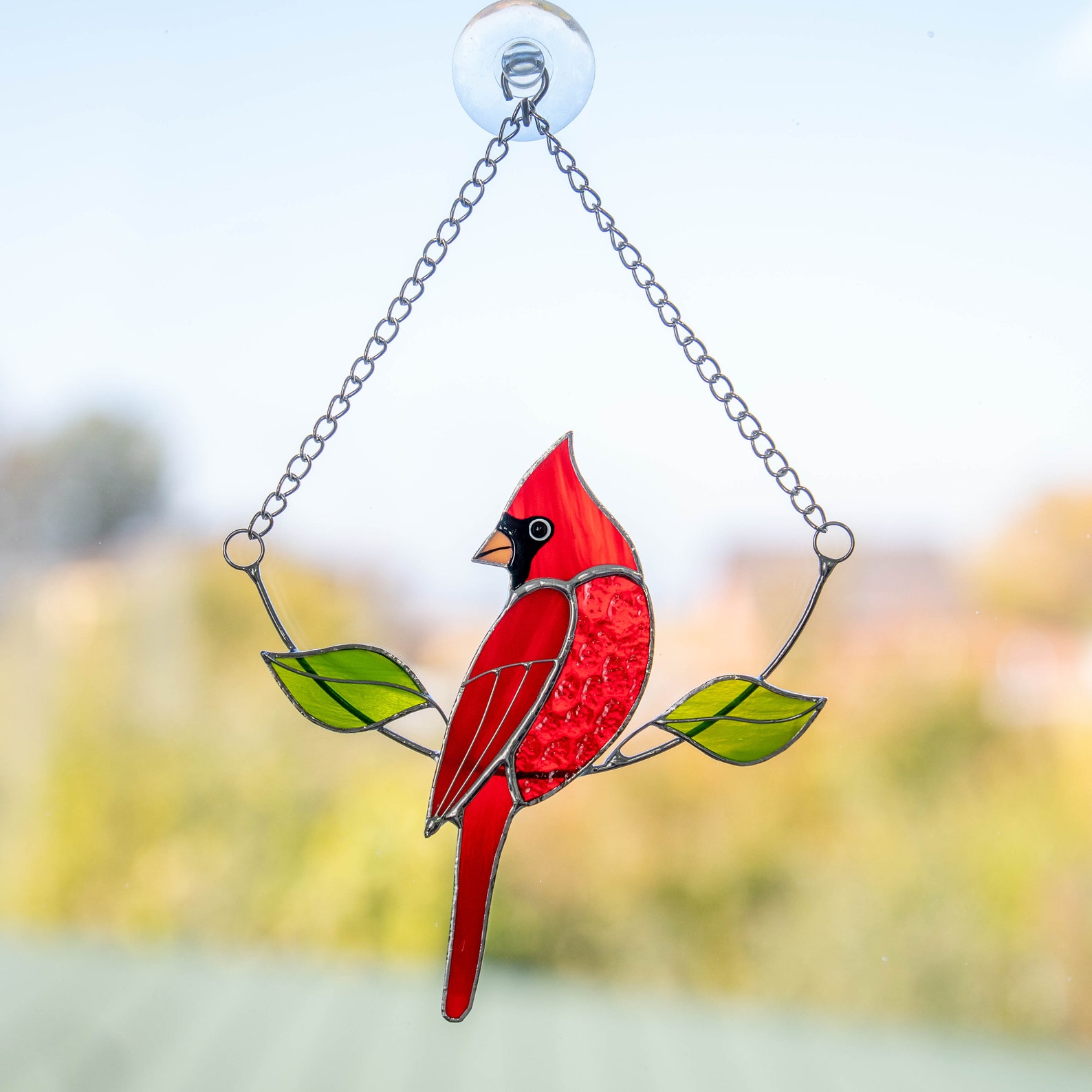 Cardinal Stained Glass Window Hangings Bird Stained Glass Etsy