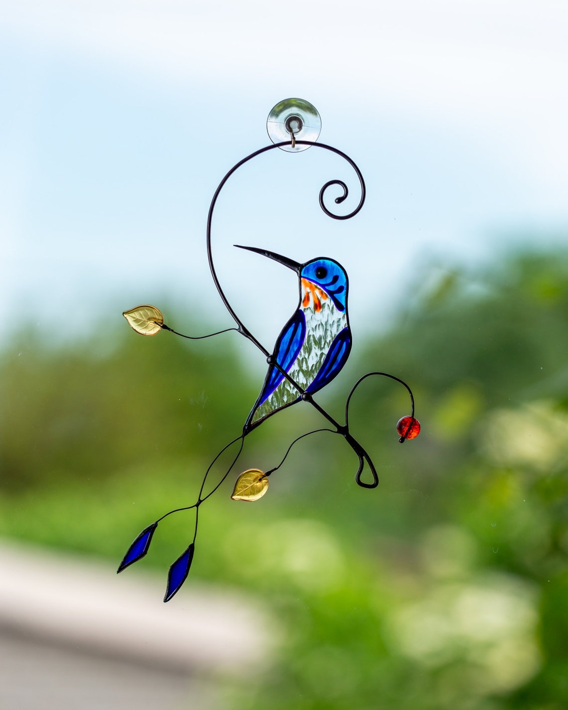 Hummingbird art stained glass window hangings Custom stained Etsy