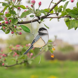 custom stained glass of chickadee bird