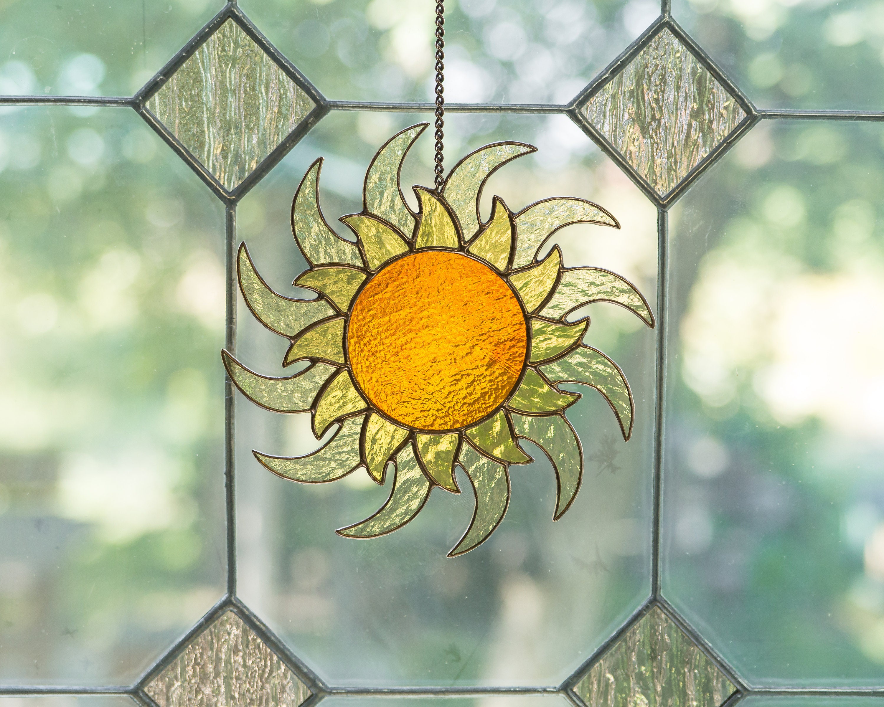 Modern stained glass sun suncatcher Custom stained glass Etsy