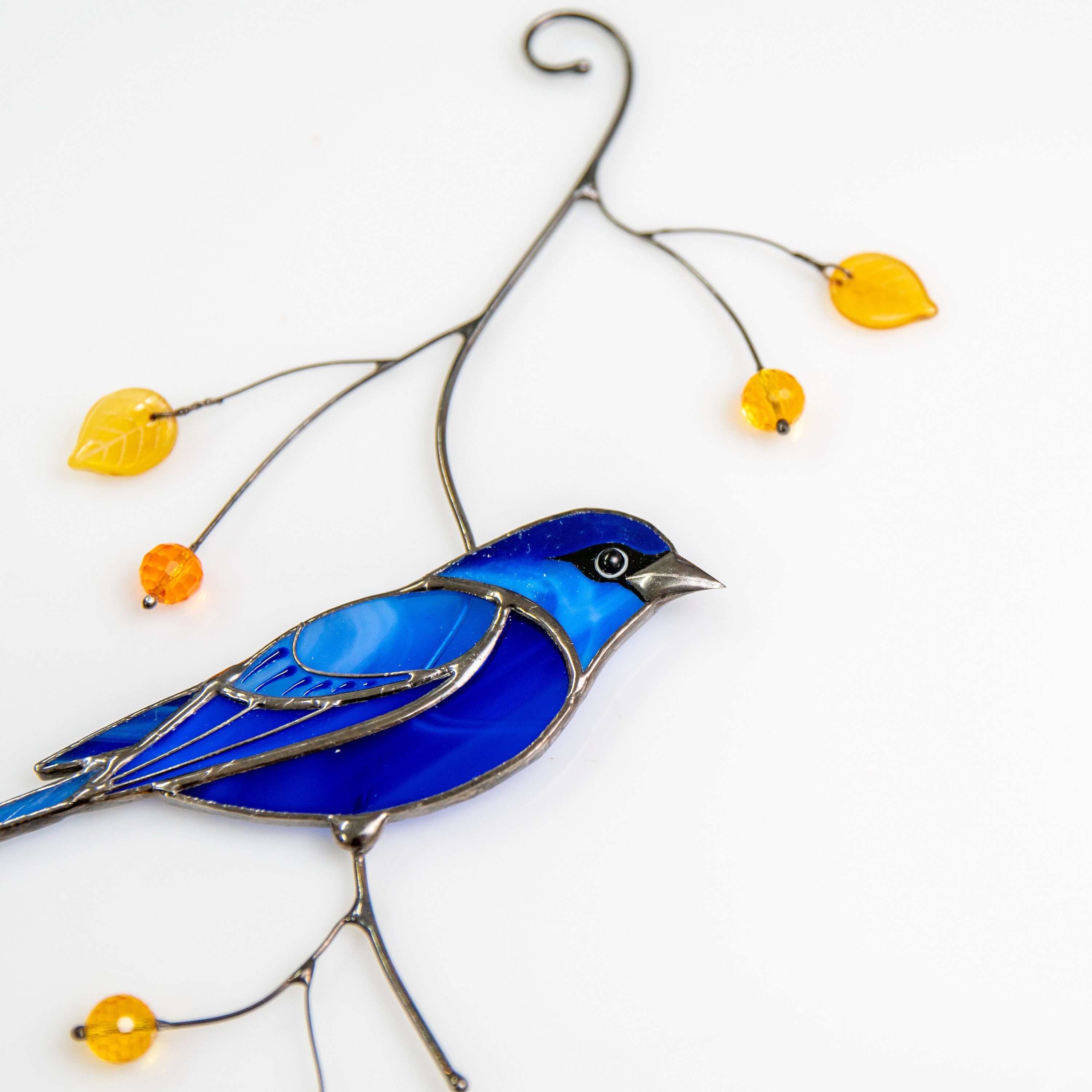 Indigo Bunting Stained Glass Window Hangings Fairy Garden Etsy