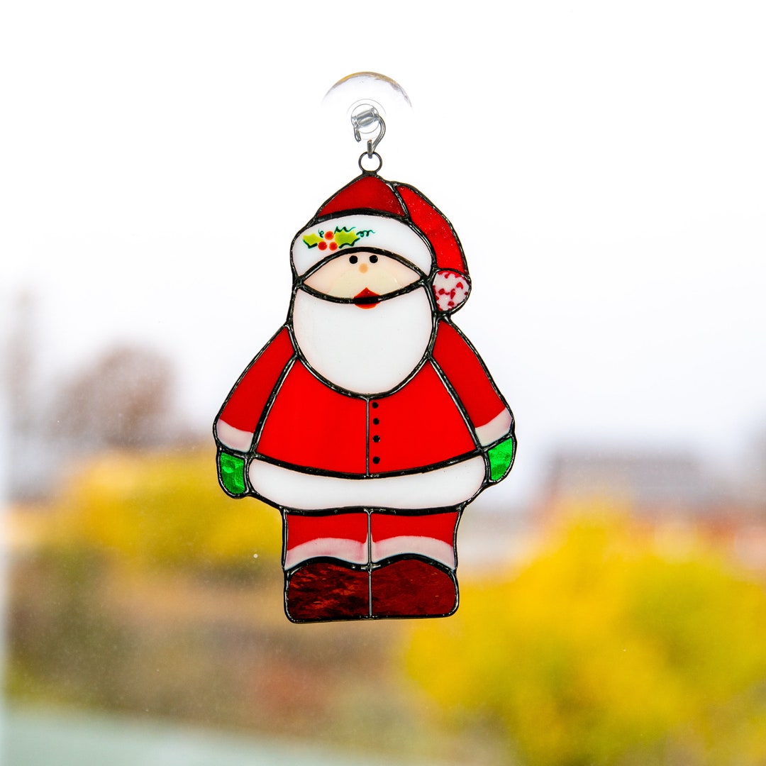 Santa Claus stained glass window hangings Christmas Etsy 日本