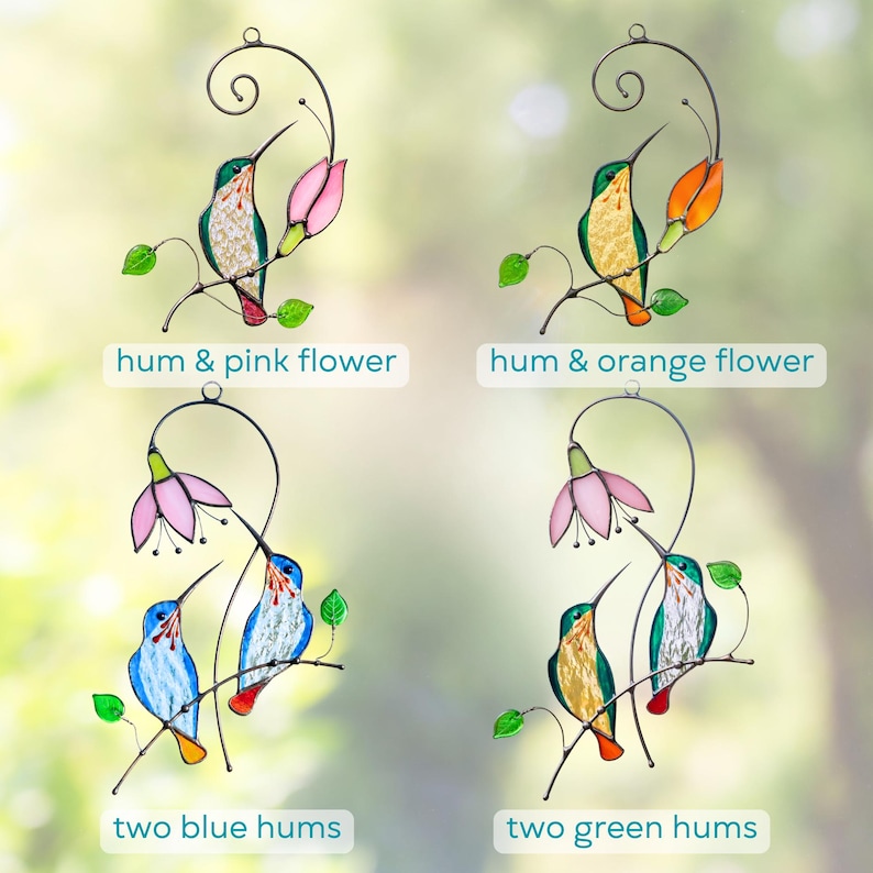 4 types of hummingbird stained glass suncatchers