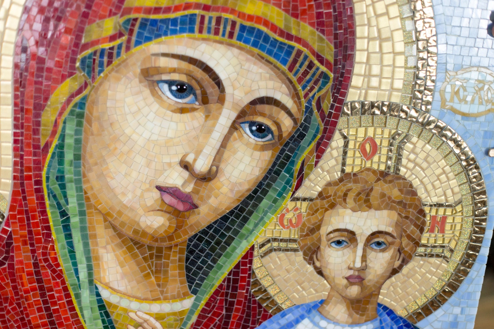 Virgin Mary stained glass mosaic wall art Saint icon religious | Etsy