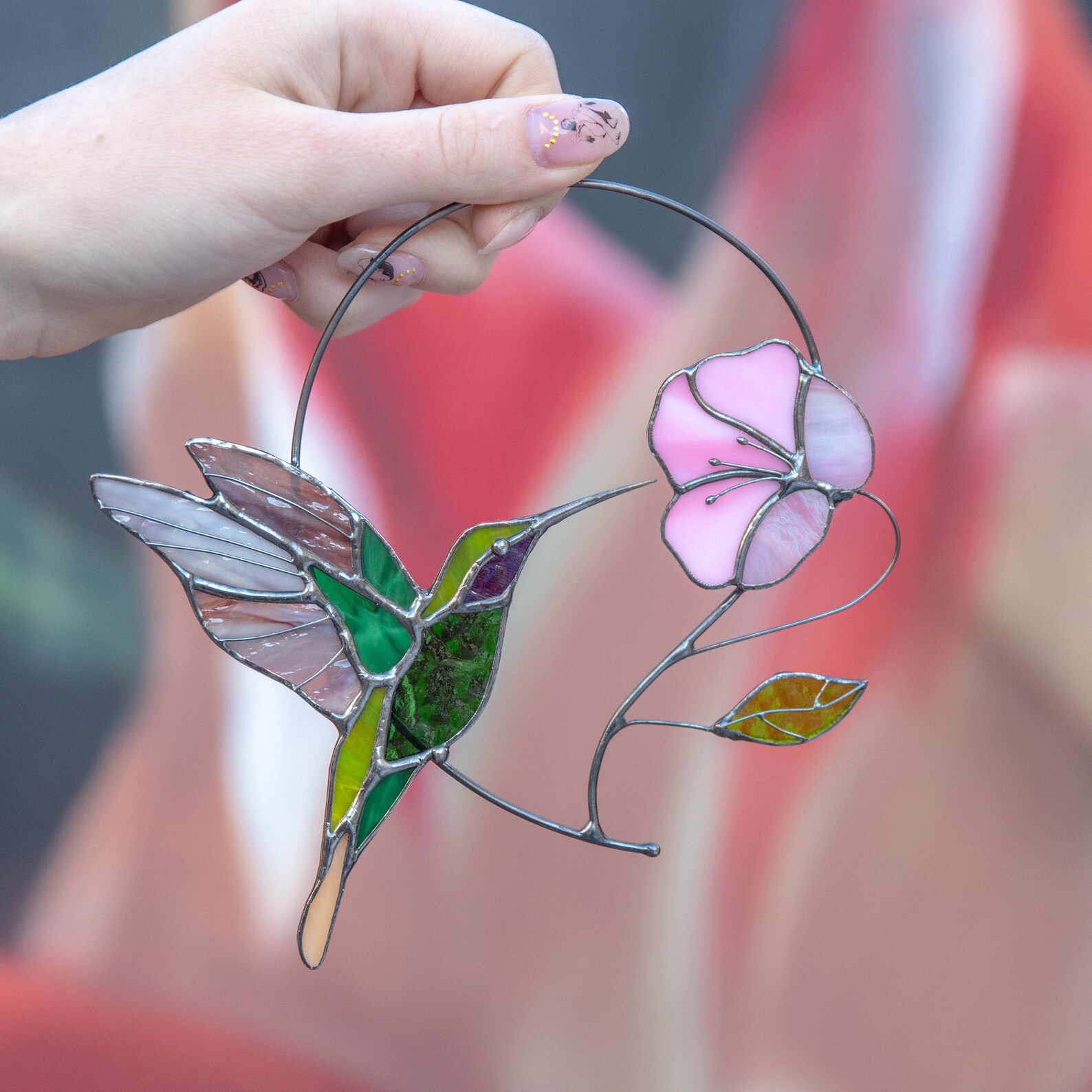Stained glass hummingbird suncatcher Christmas gift Flower Etsy
