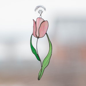 Stained glass flower suncatcher Mothers Day gift Tulip stained glass window hangings Tulip charm image 6