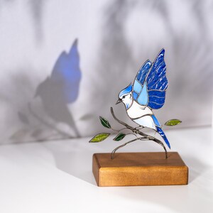 blue jay bird stained glass ornament