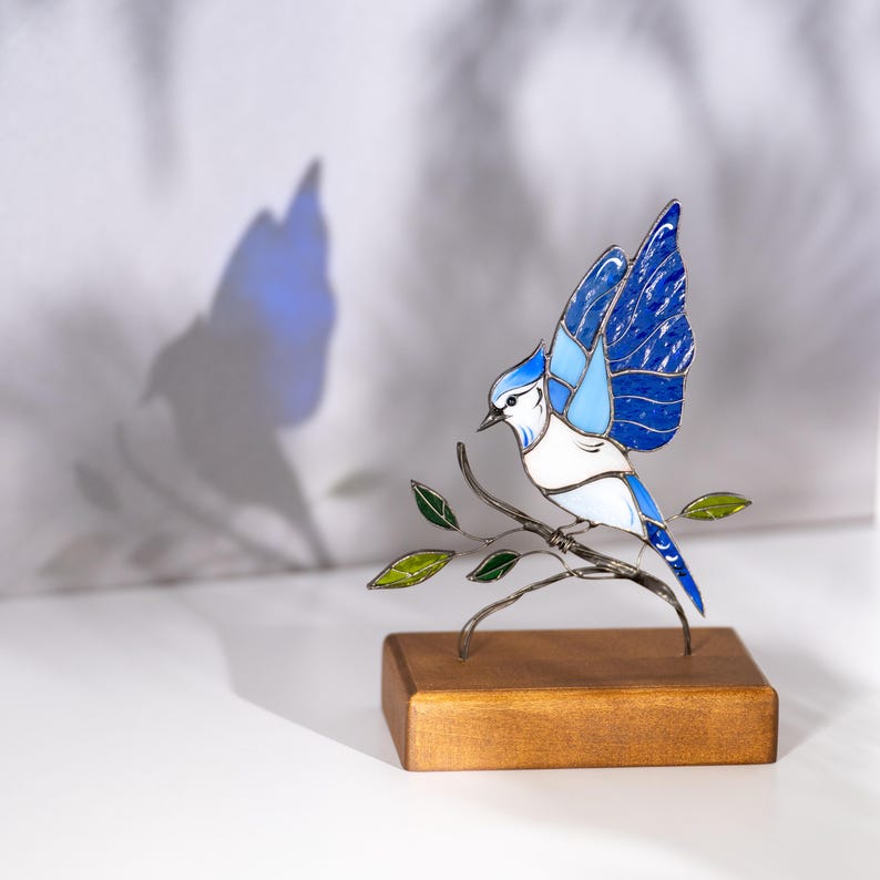 blue jay bird stained glass ornament