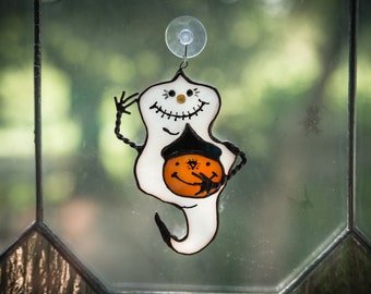 Halloween ghost stained glass suncatcher Horror decor Custom stained glass window hanging