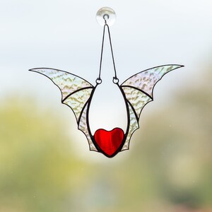 Valentine stained glass heart suncatcher goth home decor Stained glass bat honeymoon gifts Halloween decor Clear