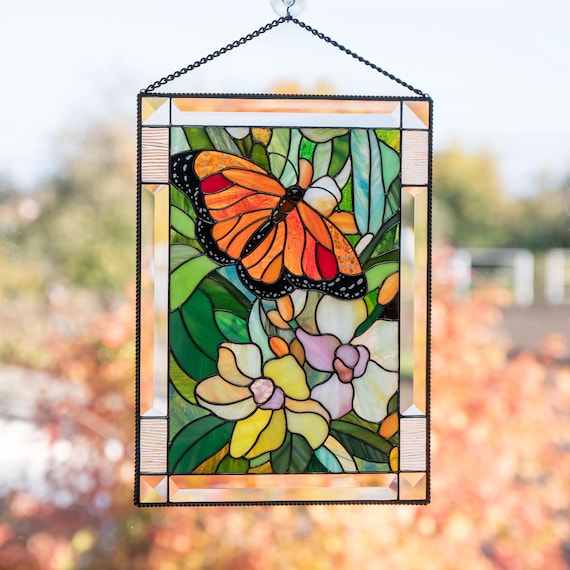 モナーク蝶のステンドグラスの飾り メリークリスマスギフト 蝶の