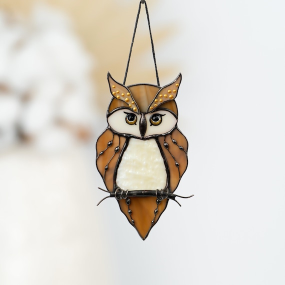 Stained glass owl suncatcher Great grandma gift Custom stained glass bird suncatcher Owl artwork stained glass window hangings