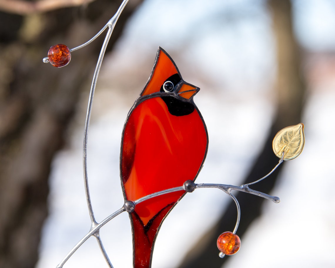 Cardinal stained glass window hangings Christmas gift Stained Etsy