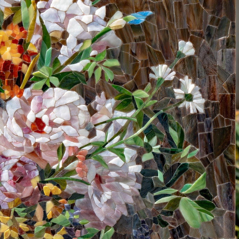 renoir's flowers mosaic art made of modern stained glass