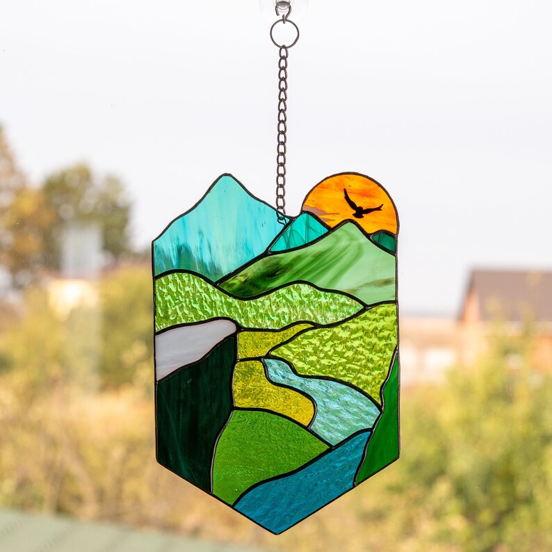 Sunset Stained Glass Window Hangings Christmas Gifts Stained Etsy