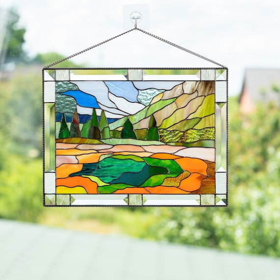 Yellowstone stained glass panel Great grandma gift National park stained glass window hangings Custom stained glass art Yellowstone gifts