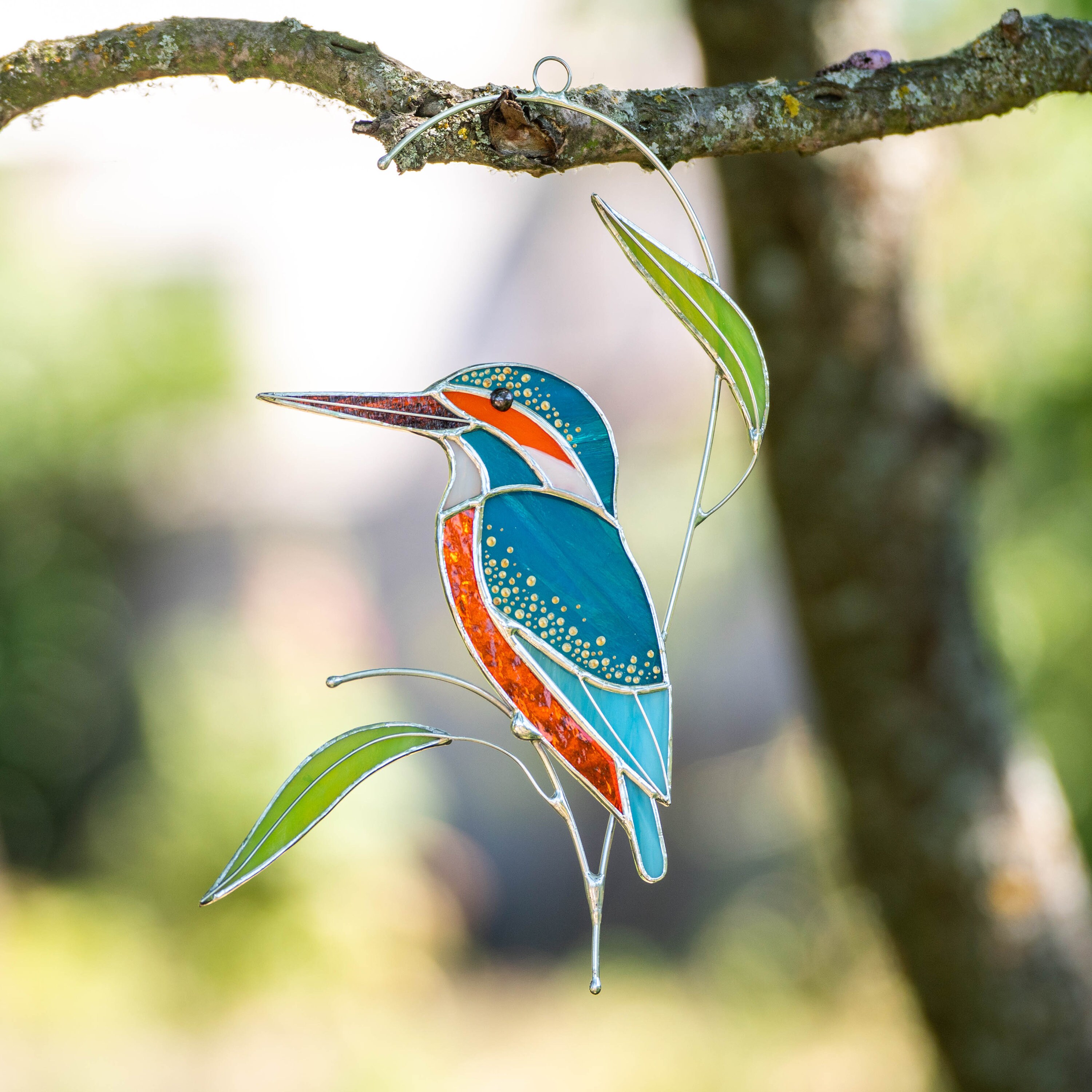 Kingfisher stained glass window hangings Custom stained glass bird su…