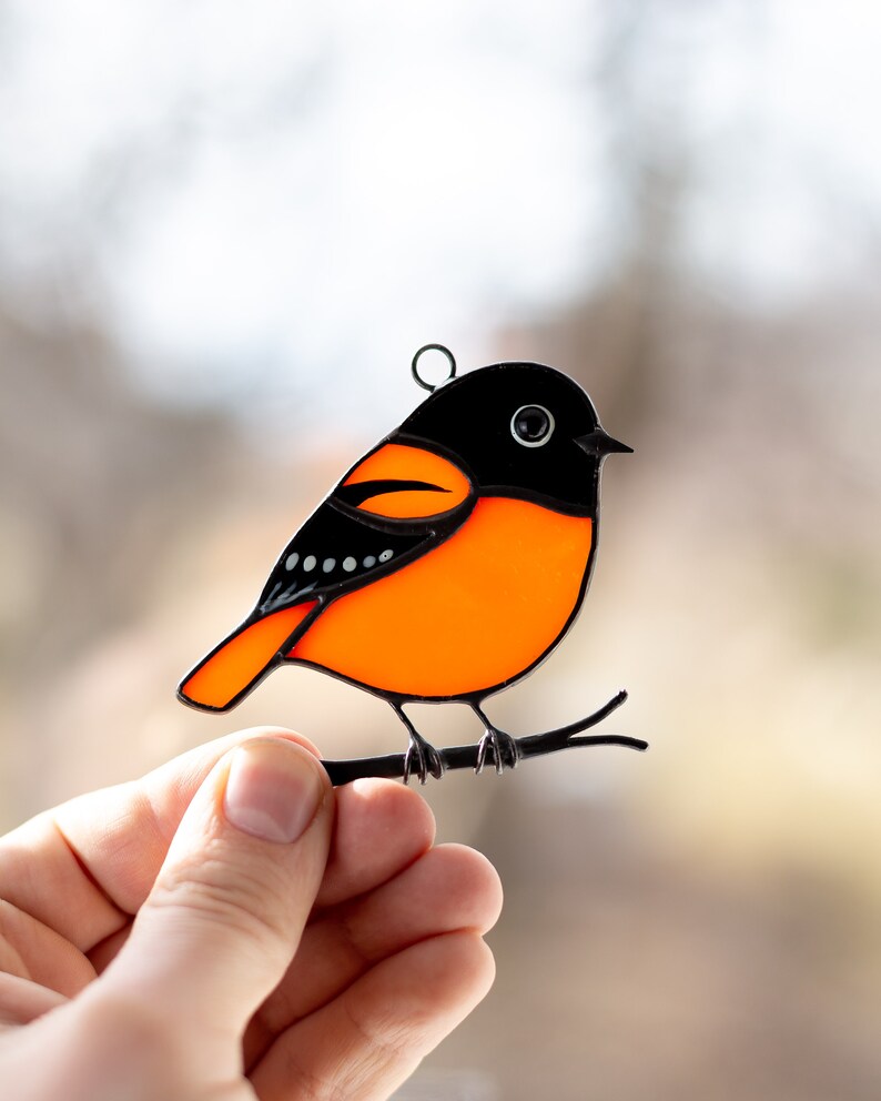 Stained Glass Bird Suncatcher Baltimore Oriole Feeder Decor Etsy