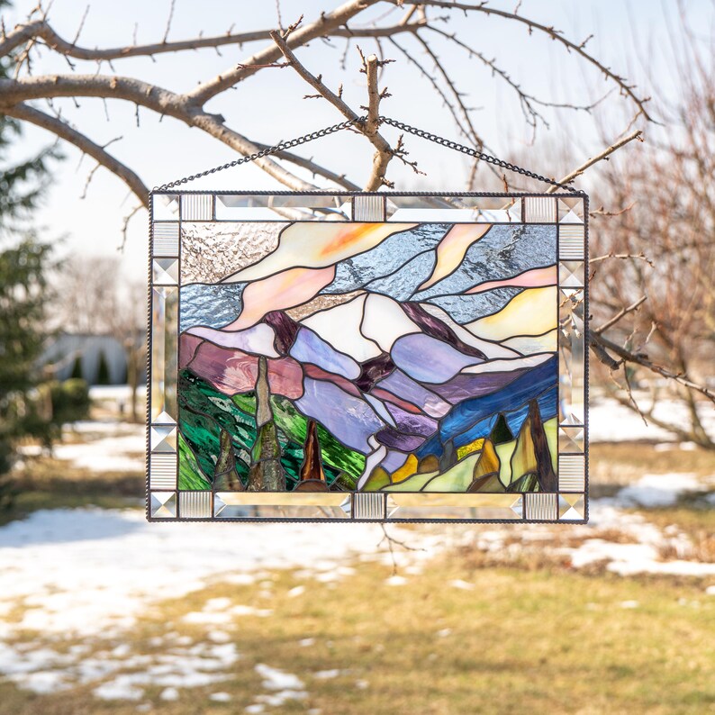 Stained Glass Mountains Christmas Vacation Decor Custom Stained Glass