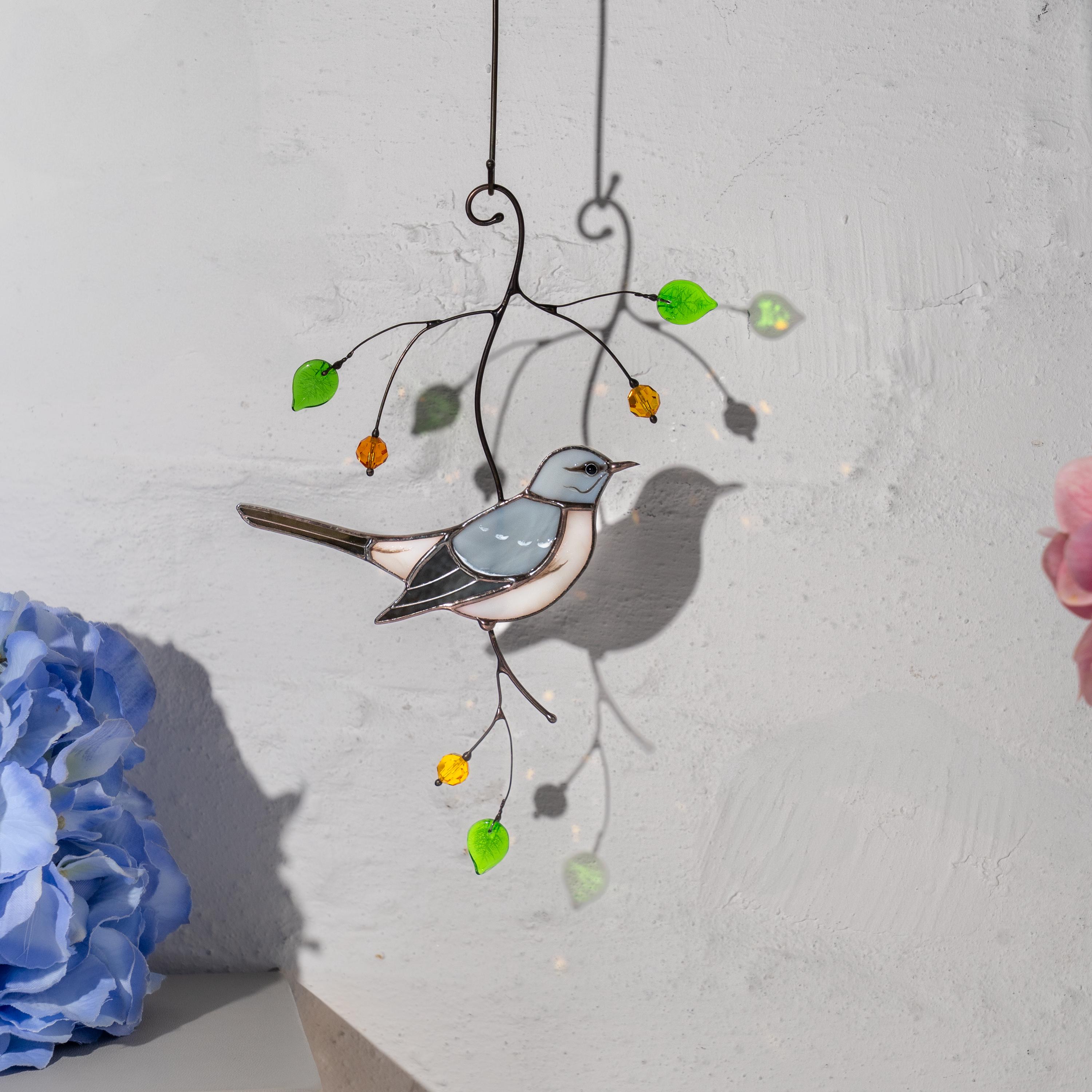 Mocking Window Custom Stained Glass Bird Mockingbird Godfather Gift Modern Stained ...