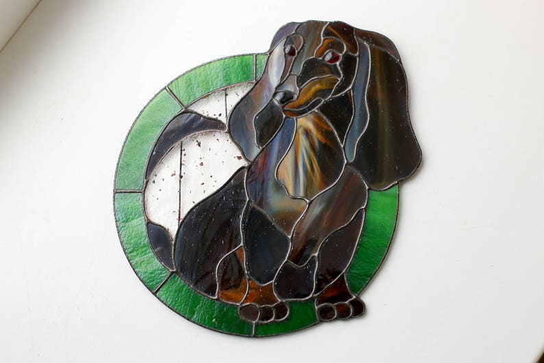 Dachshund gift Custom stained glass suncatcher Pet loss