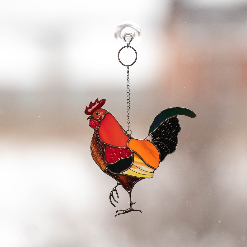 Rooster Stained Glass Window Hangings Farmhouse Decor Custom Etsy