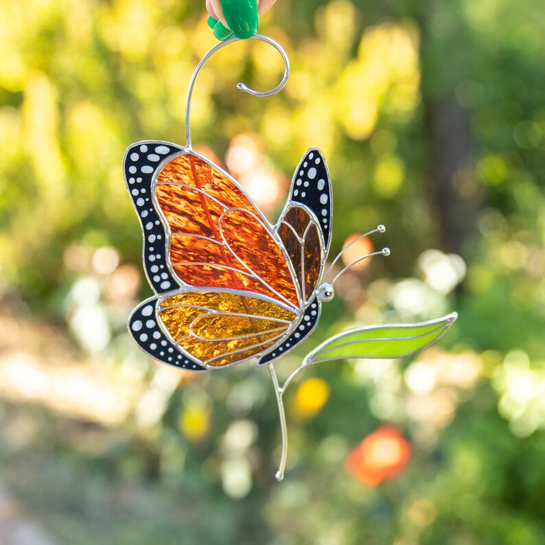 Monarch Butterfly Stained Glass Window Hangings Fairy Garden Etsy