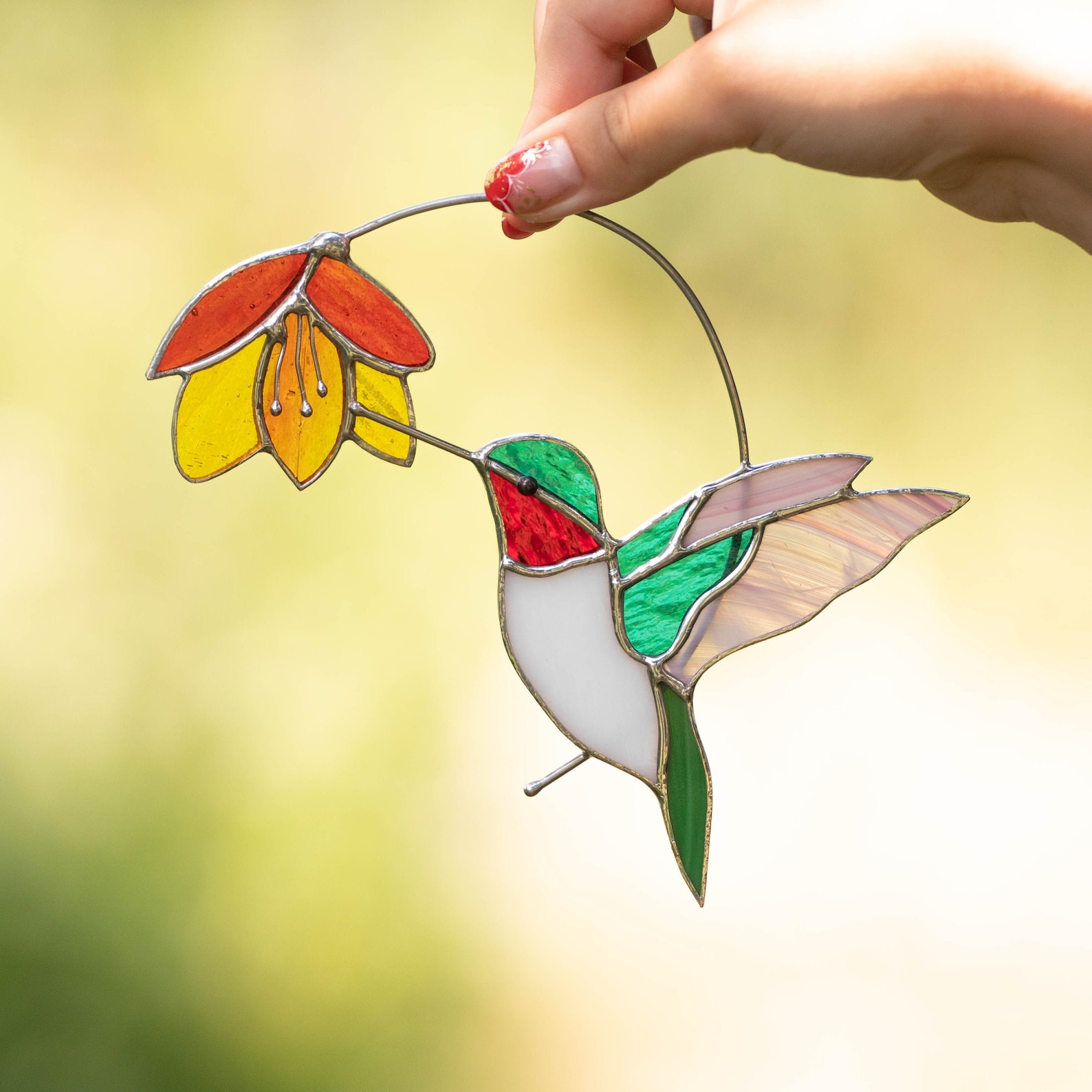 Stained Glass Hummingbird Suncatcher Christmas Gifts Flower Etsy