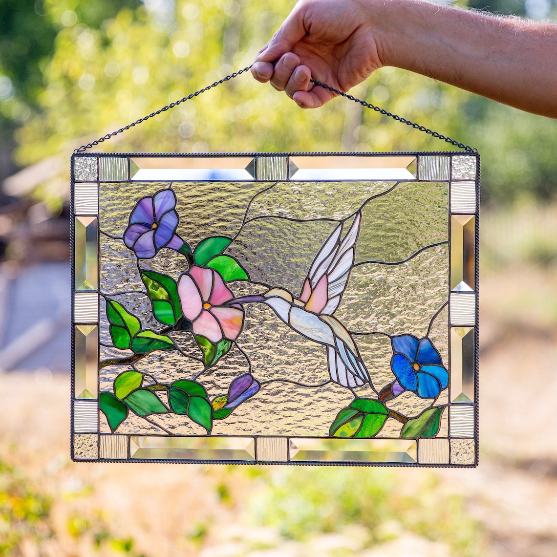 Hummingbird Stained Glass Window Panel Fathers Day Gift Custom Etsy