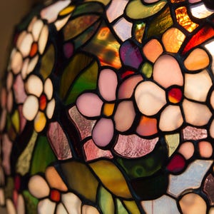 Ceiling hanging lamp Stained glass chandelier Unique gift for mom Flowers pendant lamp Cherry blossom art decor lamp image 4