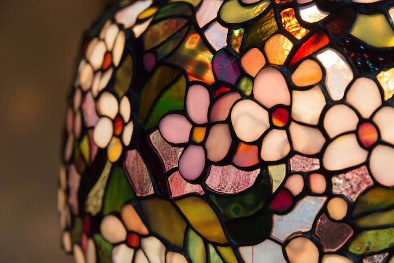 Ceiling hanging lamp Stained glass chandelier Unique gift for mom Flowers pendant lamp Cherry blossom art decor lamp image 4