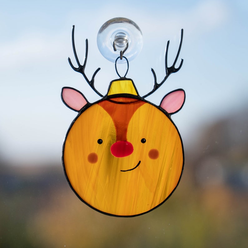 Holiday stained glass window hangings Christmas gifts Reindeer stained glass Christmas suncatcher Christmas balls image 5