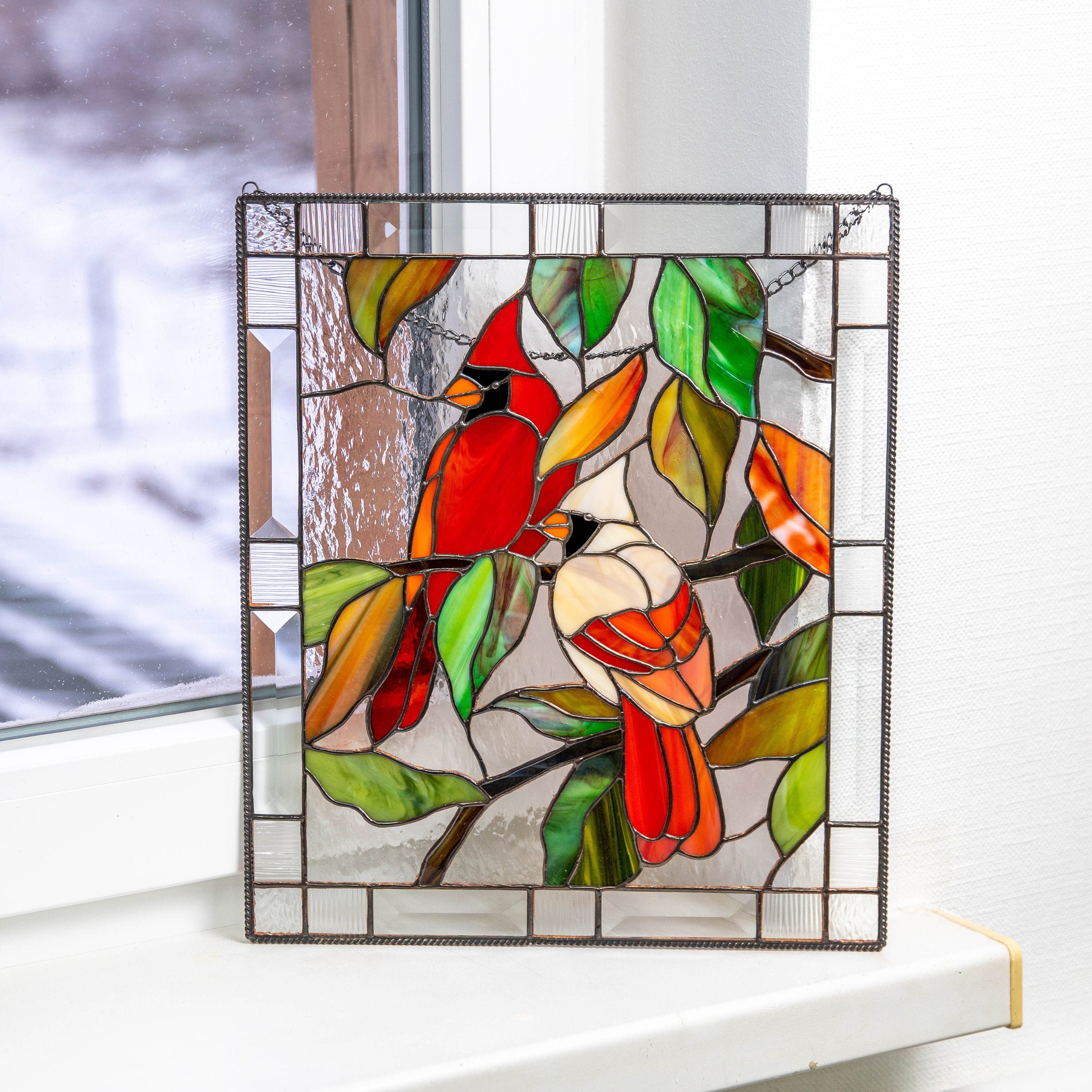 Kardinal Glasmalerei Panel Paar Geschenke Vogel Glasmalerei Fenster Behänge Kardinal Gedenkgeschenk Geschenke Eltern Weihnachten