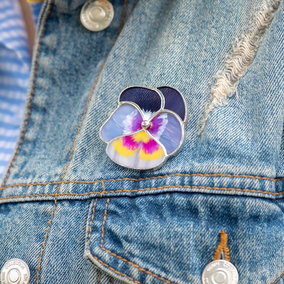 Broche Vintage Fleur De Pensée Sous Résine - Alliage, Style Plique-à-jour, Occasion, Couleur Beige