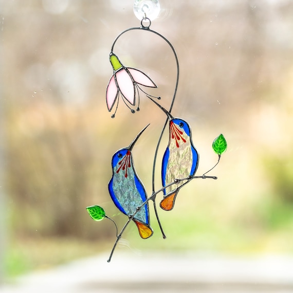 Hummingbird Stained Window Hanging Christmas Gifts Humming Bird Wall Art  Custom Stained Glass Bird Suncatcher Humming Bird Feeder 