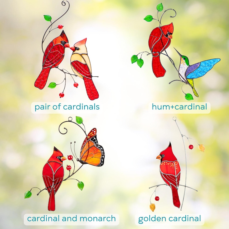 variation of birds stained glass suncatchers