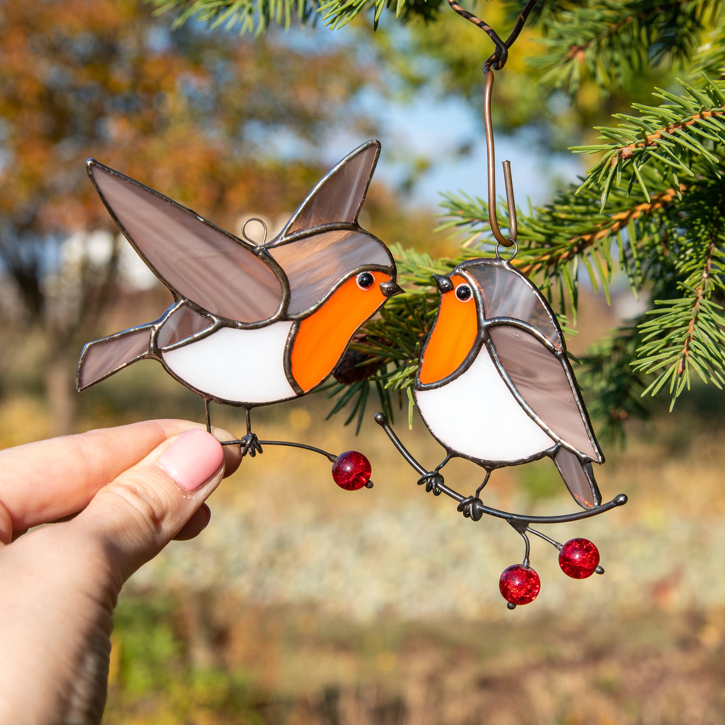 Stained glass robin suncatcher Christmas gifts Bird stained Etsy