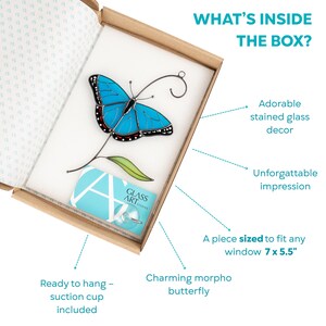 handmade glass butterfly in the brand box of GlassArtStories