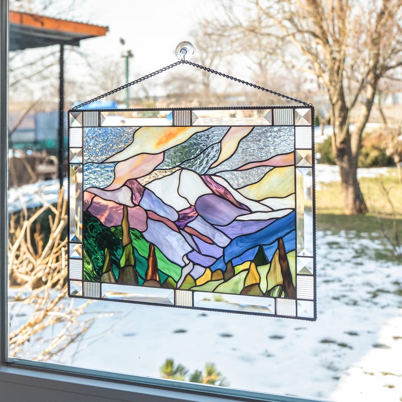 Stained Glass Mountains Christmas Vacation Decor Custom Stained Glass