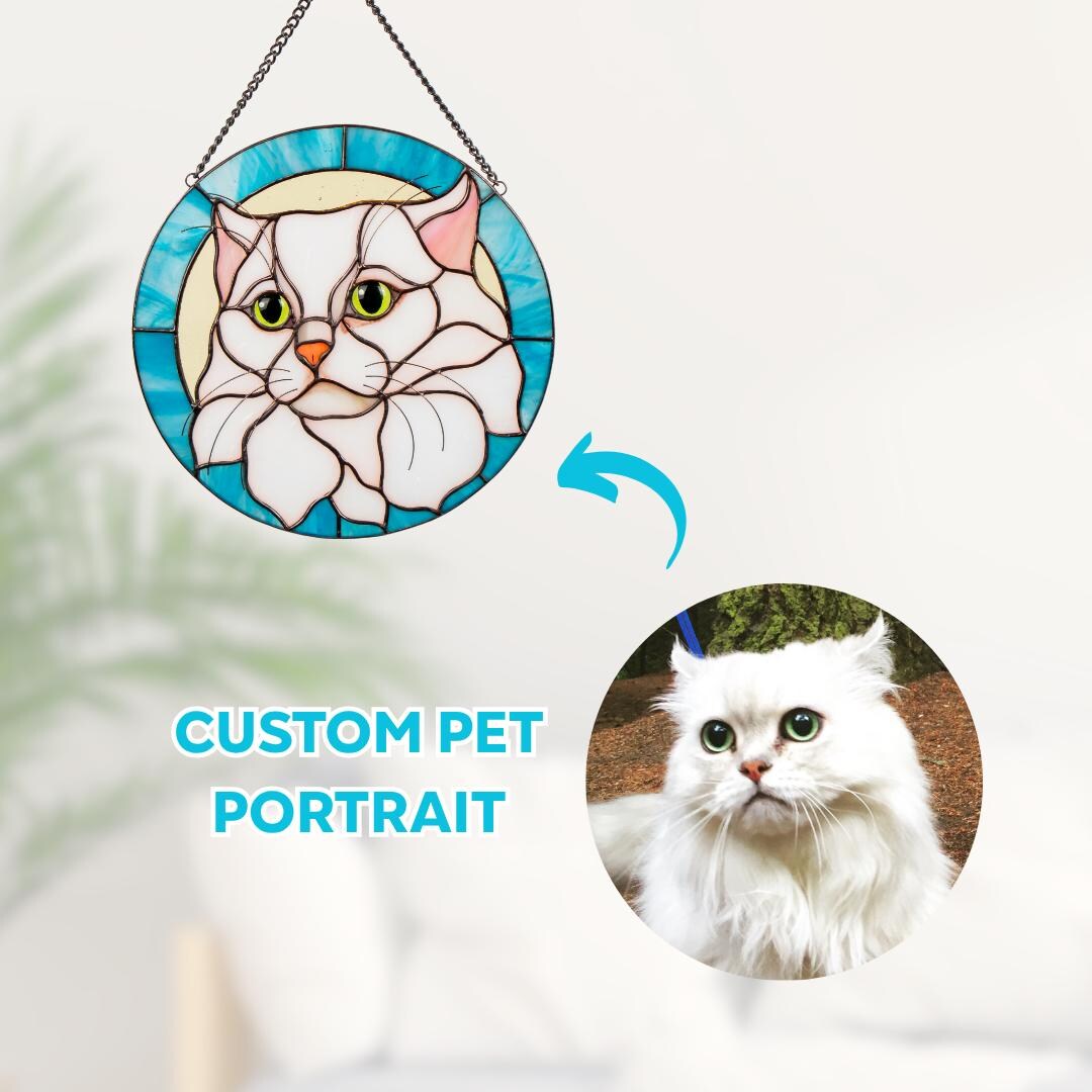 Stained Glass Cat Suncatcher Personalized Pet Gift Window Hanging Dog ...