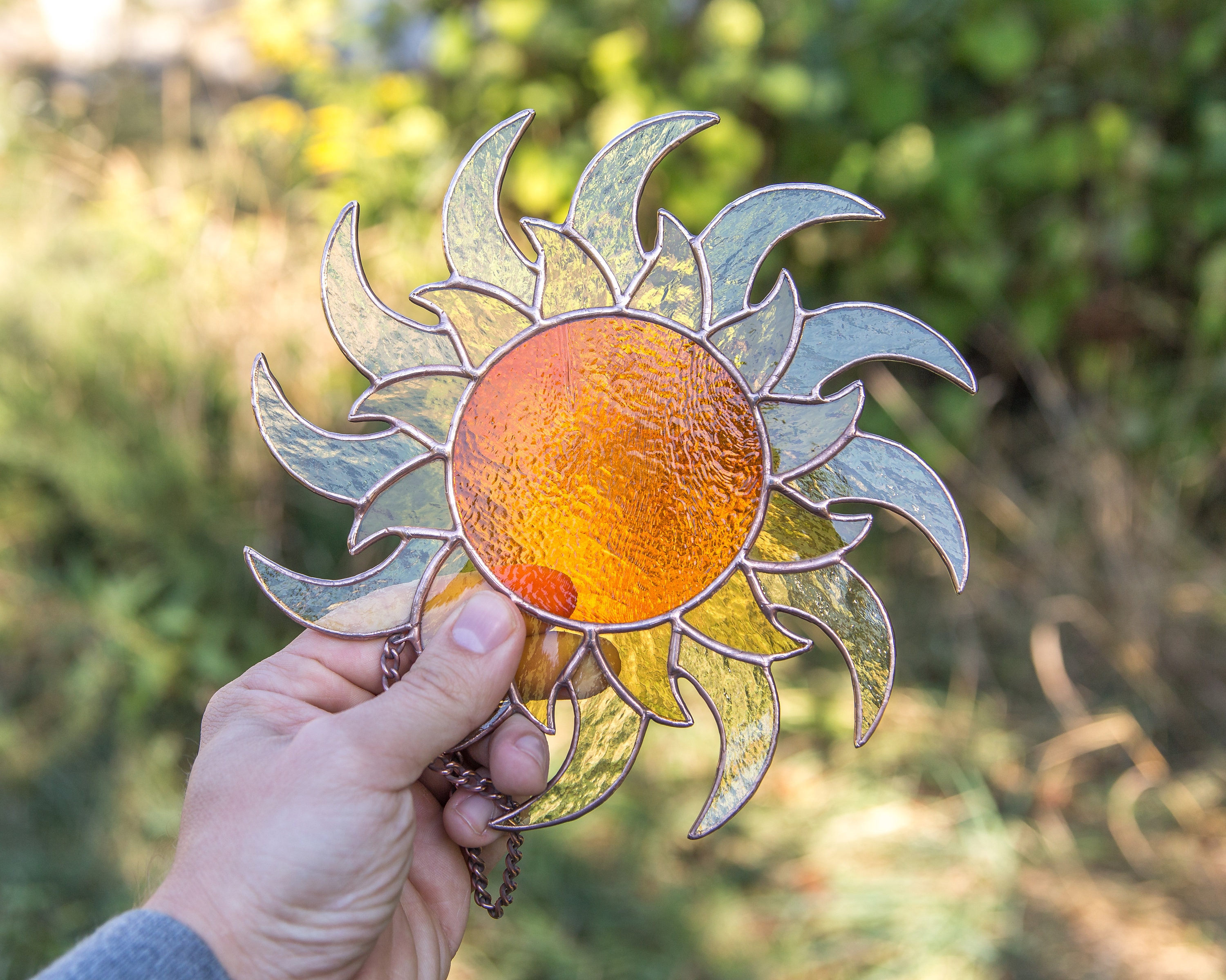 Modern stained glass sun suncatcher Custom stained glass Etsy