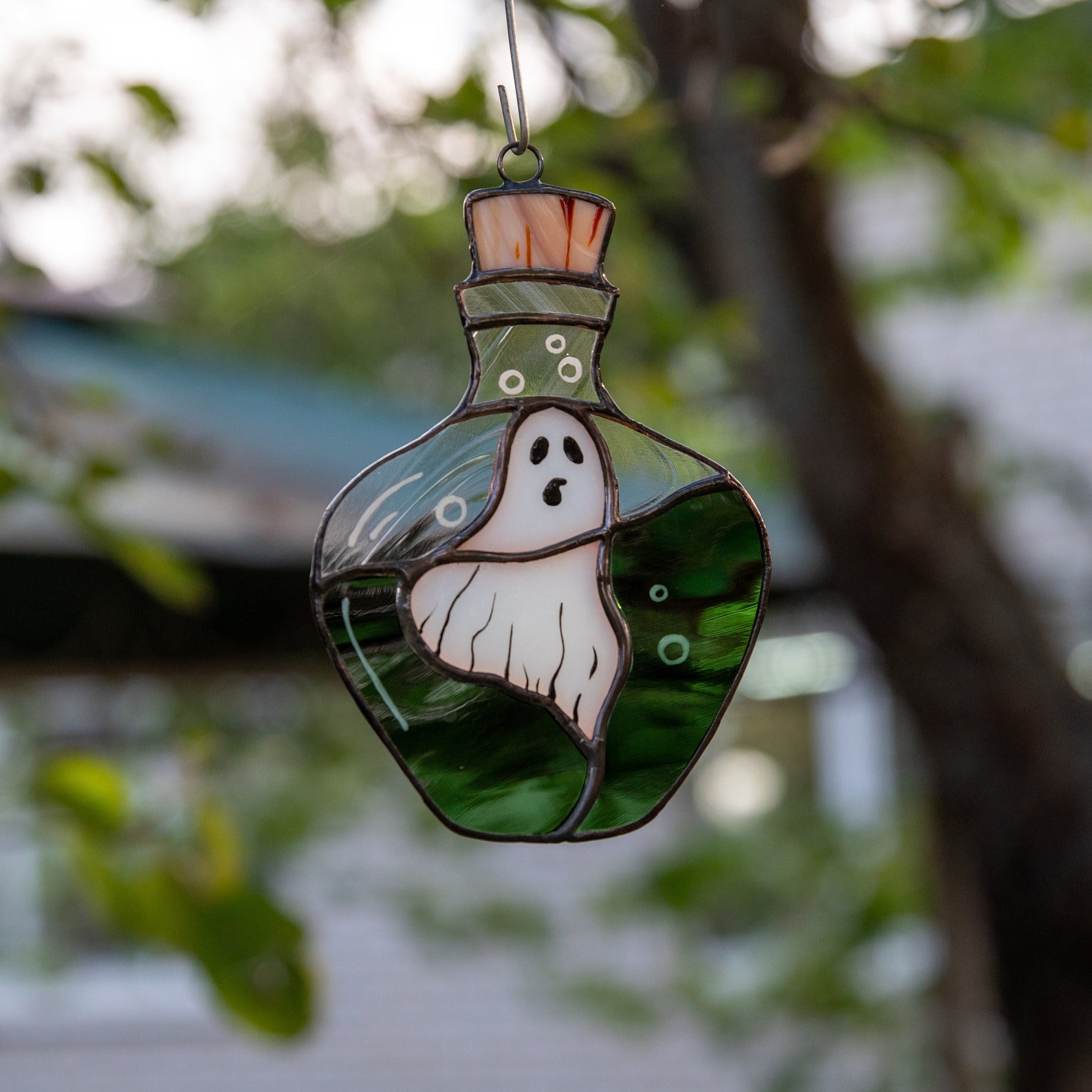 Ghost Stained Glass Window Hangings Decor Halloween Stained Etsy