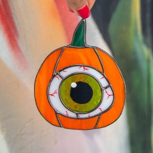 Halloween stained glass pumpkin eye suncatcher Creepy decor Halloween gift image 8