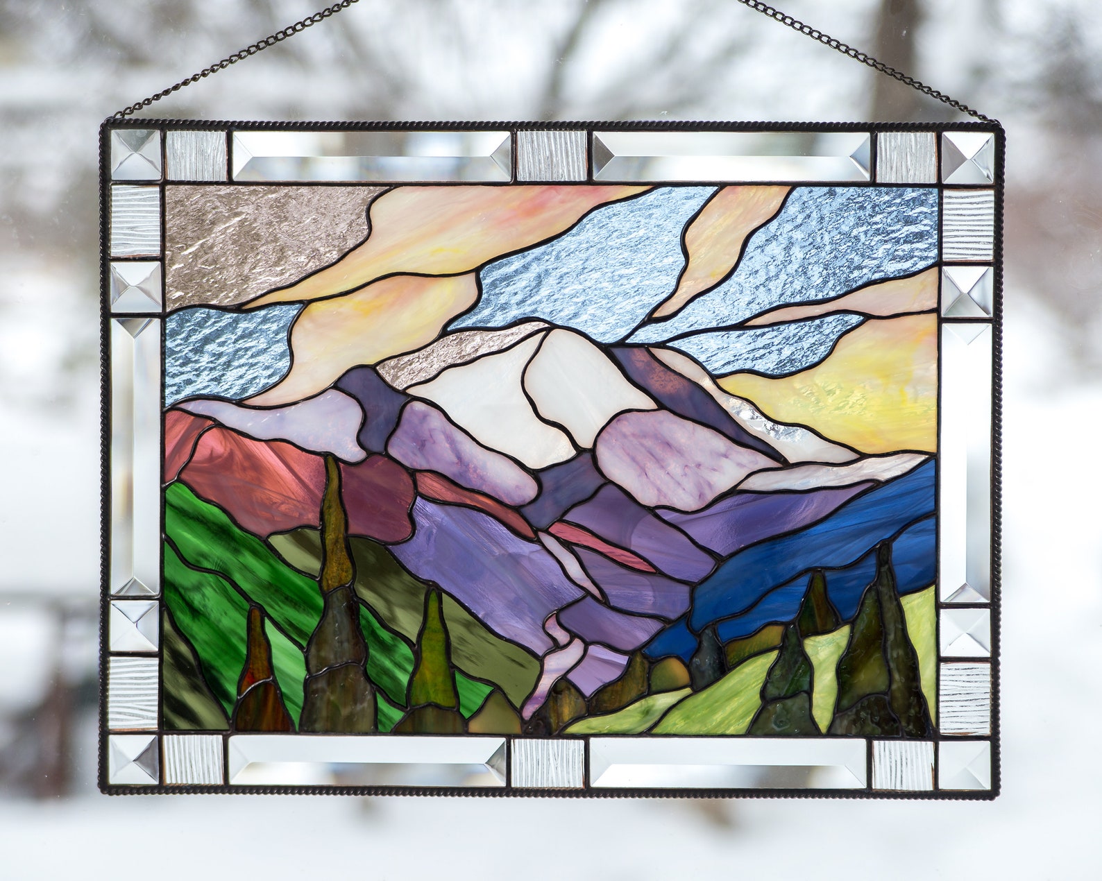 Mount Rainier stained glass window hangings Christmas gifts image 1.