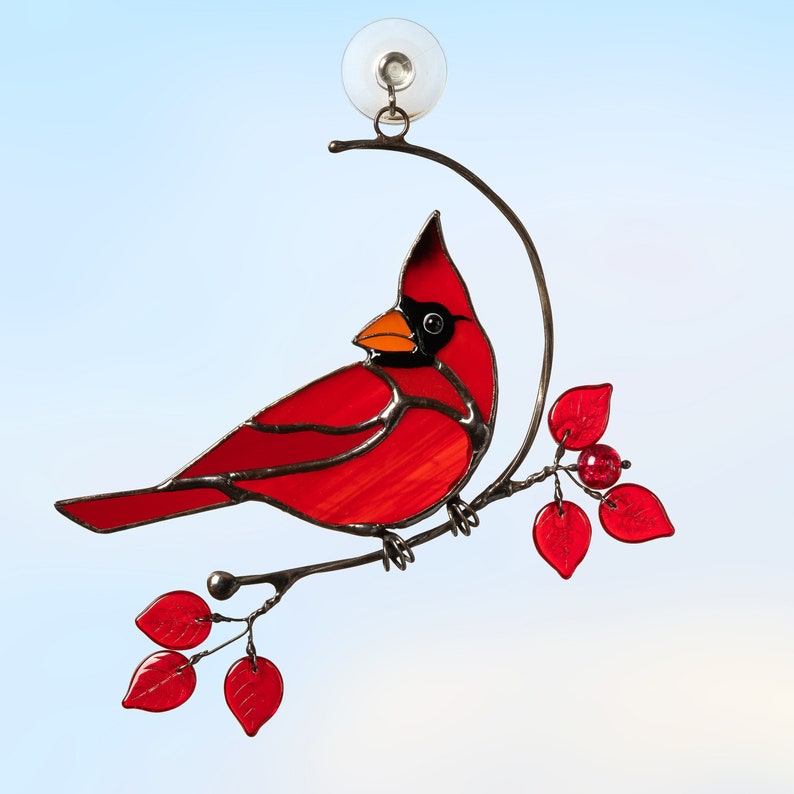 Décor cardinal de vitrail Moderne vitrail oiseau suncatcher | Etsy