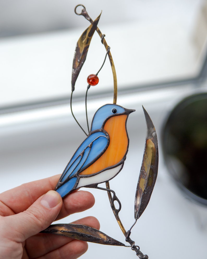 Bluebird stained glass window hangings Stained glass bird Etsy