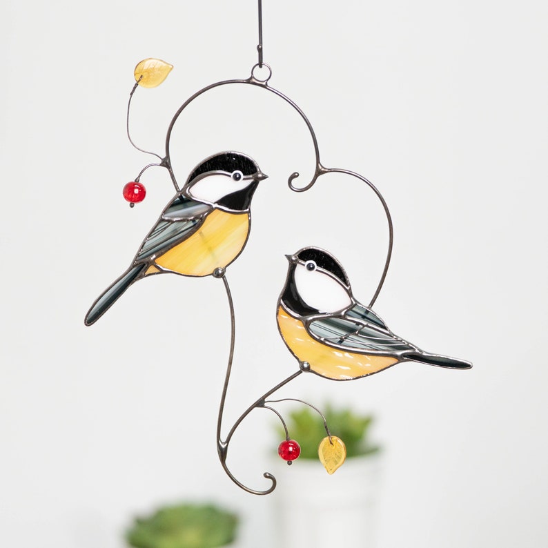 handmade glass chickadees garden maker